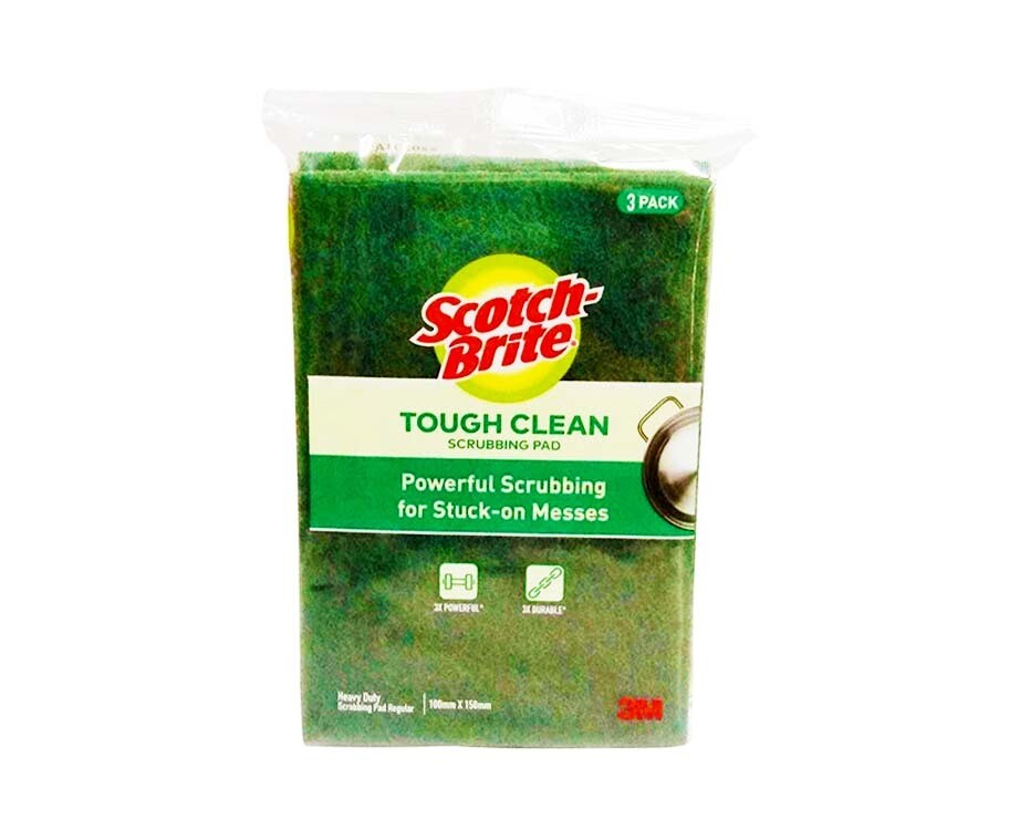 Scotch-Brite Tough Clean Heavy Duty Scrubbing Pad Regular 100mm x 150mm 3 Pack