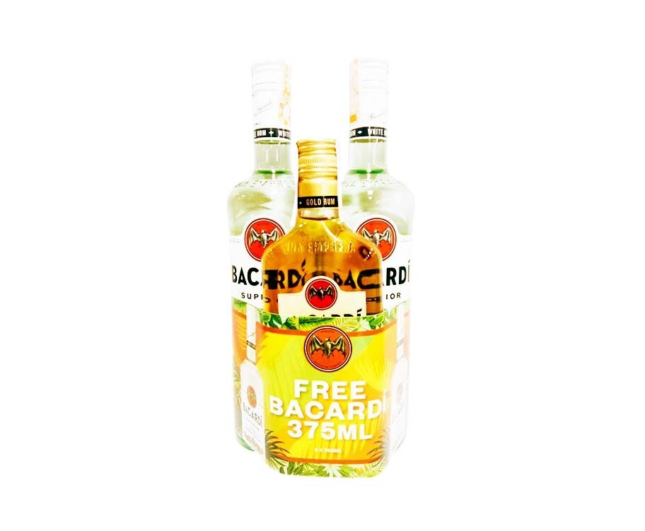 Bacardi Superior Rum (2 Packs x 750mL) + Free Bacardi Gold 375mL