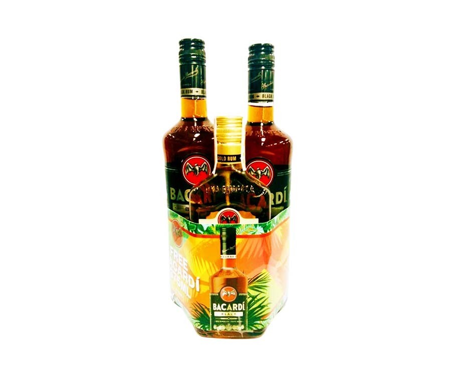 Bacardi Black Rum (2 Packs x 750mL) + Free Bacardi Gold 375mL