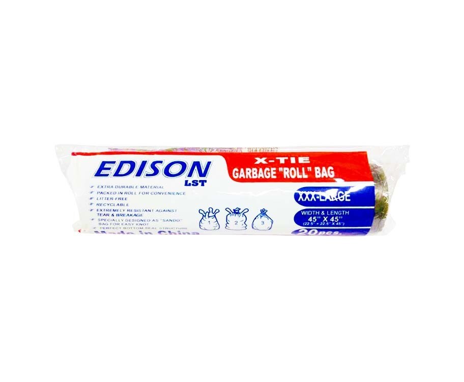 Edison LST X-Tie Garbage "Roll" Bag Lavender Scented Gray Bag XXX-Large 20 Pieces