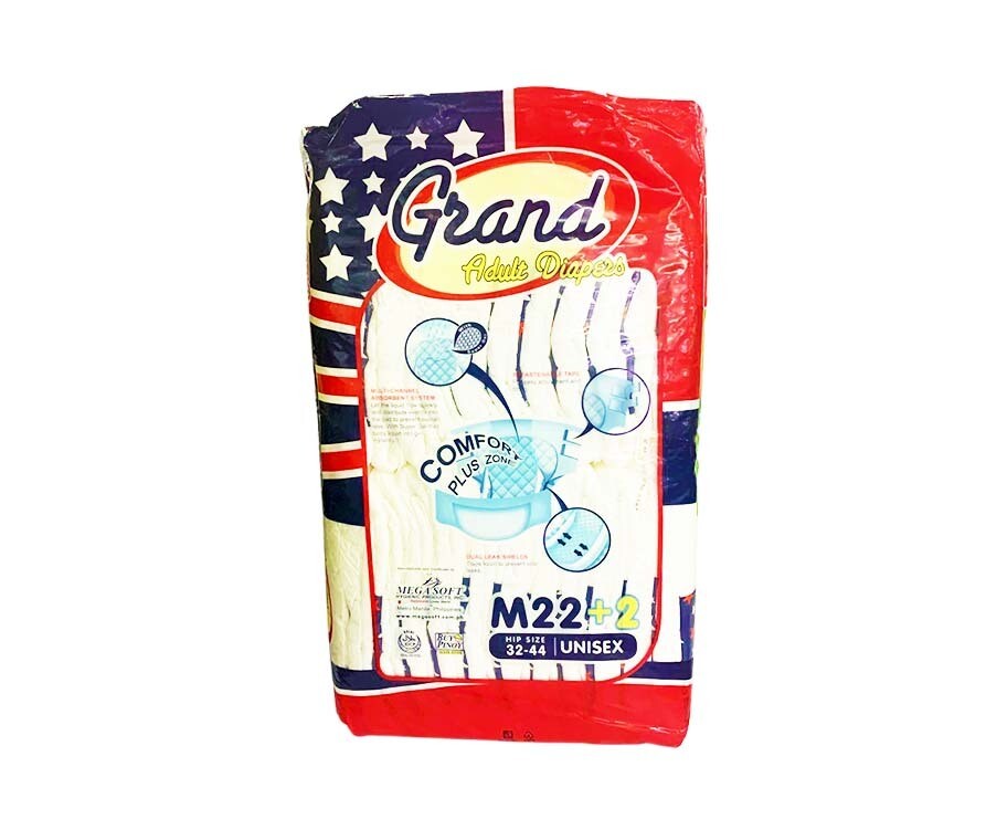 Grand Adult Diapers Comfort Plus Zone Hip Size 32-44 Unisex Medium 22+2