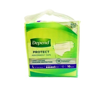 Depend Protect Absorbent Tape Large 41” and above 10 Pieces