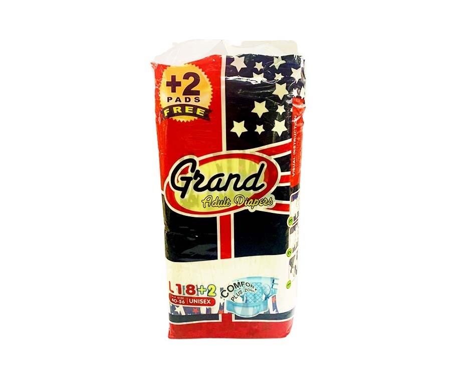 Grand Adult Diapers Comfort Plus Zone Hip Size 40-56 Unisex Large 18+2