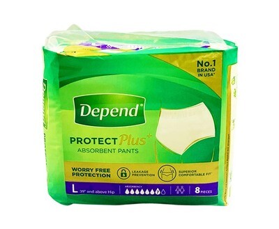 Depend Protect Plus+ Absorbent Pants Large 39" and above Hip 8 Pieces