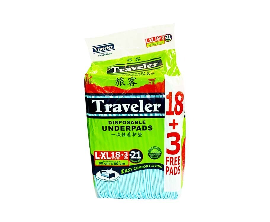 Traveler Disposable Underpads 60cm x 90cm L-XL 18+3 Underpads