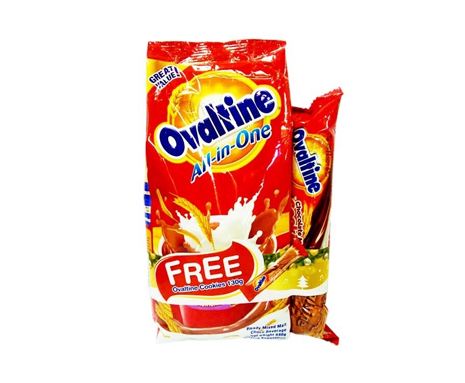 Ovaltine All-in-One Ready Mixed Malt Choco Beverage 840g + Ovaltine Chocolate Malt Cookies 130g