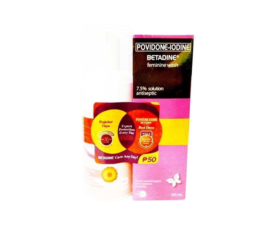 Povidone-Iodine Betadine Feminine Wash Foam Moisturizing Calendula 100mL + Betadine Feminine Wash 100mL
