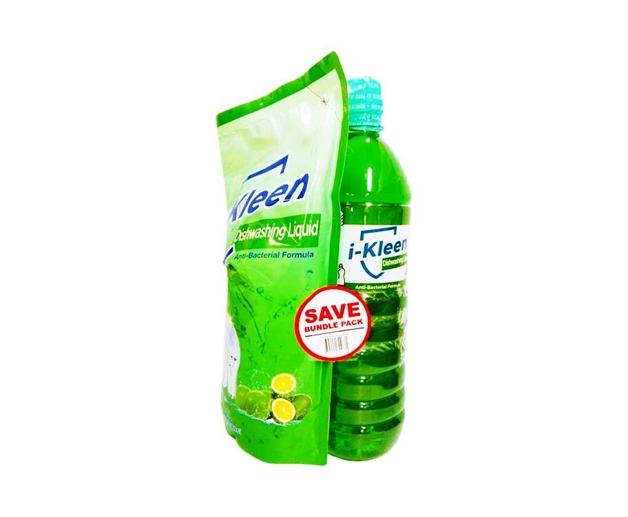 I-Kleen Dishwashing Liquid Anti-Bacterial Formula Kalamansi 1L + I-Kleen Dishwashing Liquid Anti-Bacterial Formula Kalamansi 1L Refill Pack