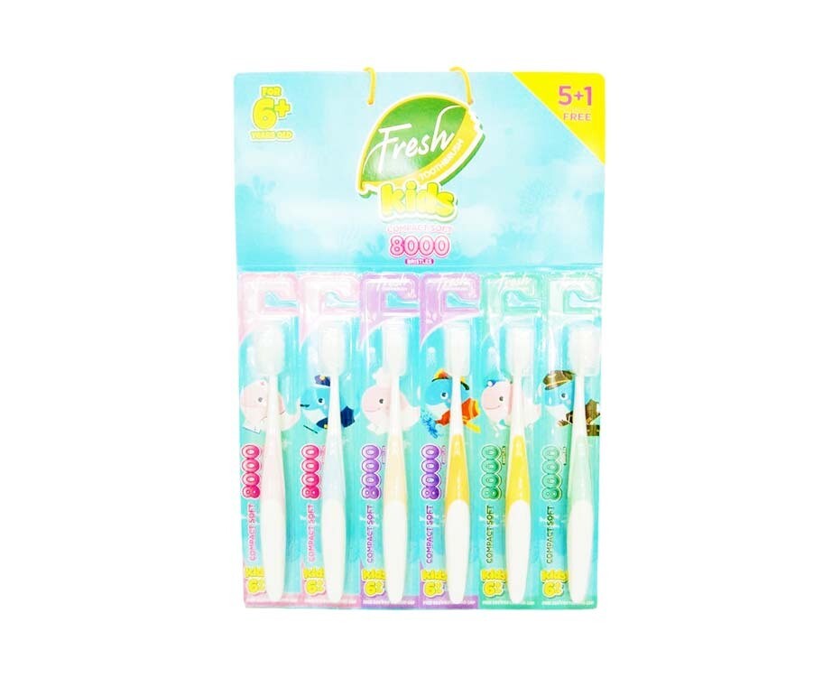 Go Fresh Toothbrush Fresh Toothbrush Compact Soft 8000 Bristles For Kids 6+ Up (5+1 Packs)