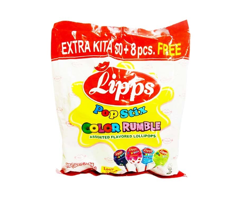 Lipps Pop Stix Color Rumble Assorted Flavored Lollipops (65 Packs x 6