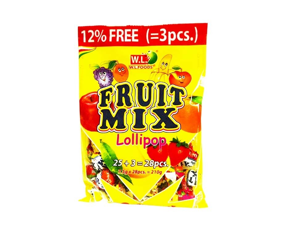 W.L. Foods Fruit Mix Lollipop 28 Pieces 210g