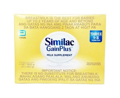 Abbott Similac Gain Plus Milk Supplement Three 1-3 Years Old (4 Packs x 450g) 1800g