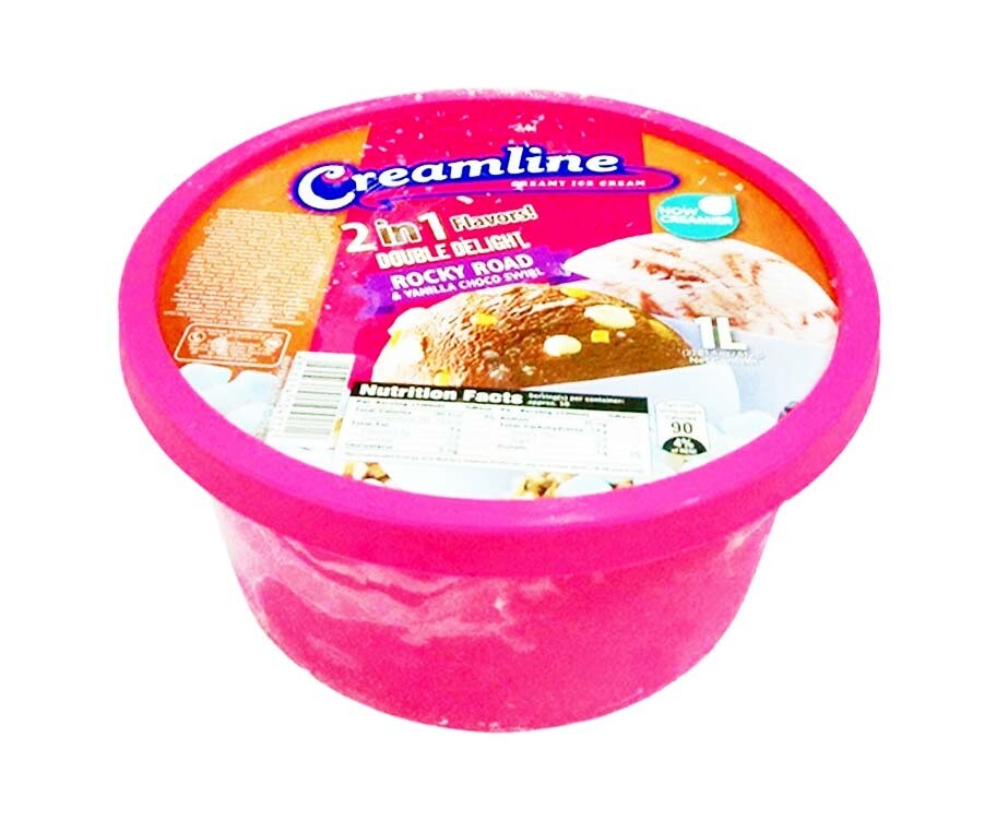 Creamline Creamy Ice Cream 2-in-1 Flavors Double Delight Rocky Road &amp; Vanilla Choco Swirl 1L
