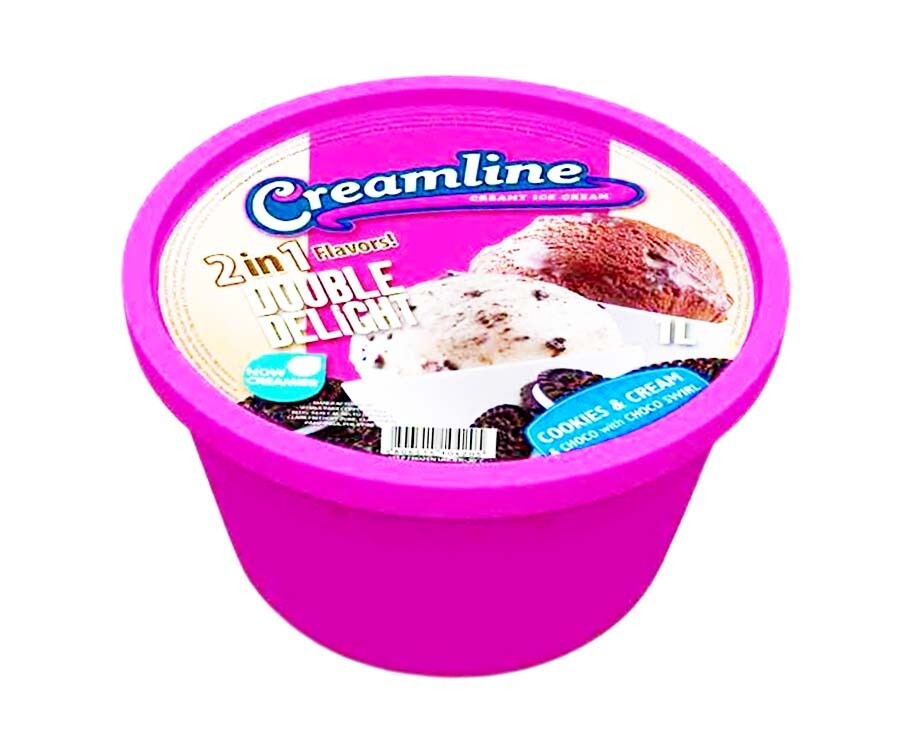 Creamline Creamy Ice Cream 2-in-1 Flavors Double Delight Cookies &amp; Cream &amp; Choco with Choco Swirl 1L