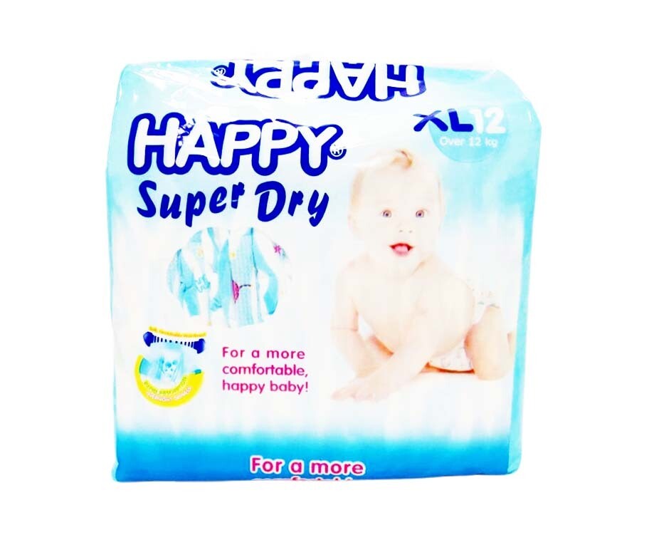 Happy Super Dry Baby Diaper XL (Over 12kg) 12 Pads