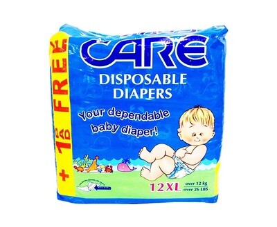 Care Disposable Diapers XL (Over 12kg/ 26lbs) 12+1 Pads
