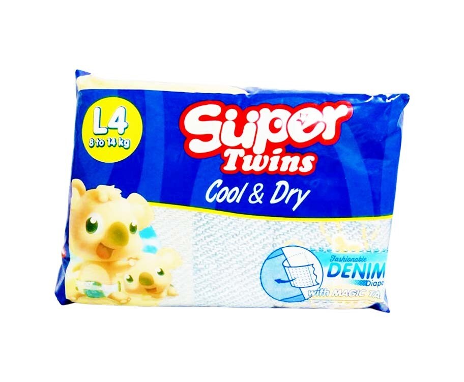 Super Twins Cool & Dry Large (8-14kg) 4 Diapers