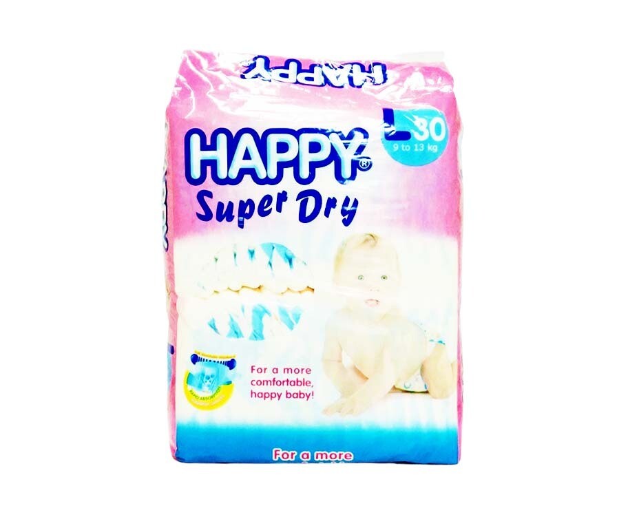 Happy Super Dry Baby Diaper Large (9-13kg) 30 Pads