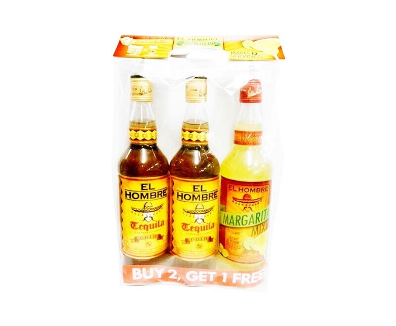 El Hombre Tequila Flavored Spirit Gold (2 Bottles x 700mL) + El Hombre Margarita Mix 700mL