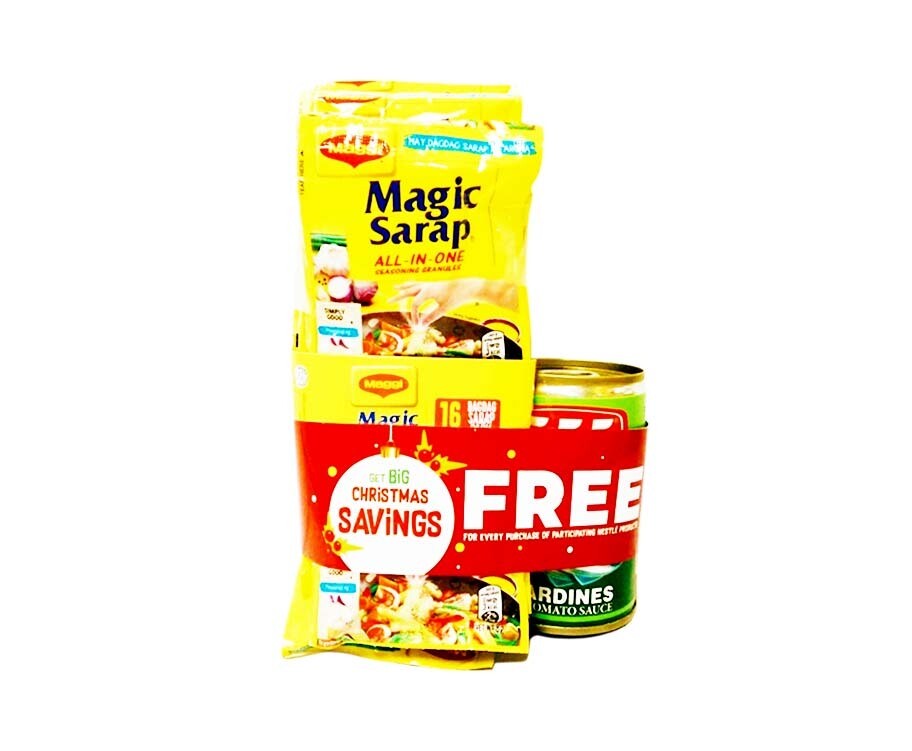 Maggi Magic Sarap All-In-One Seasoning Granules (32 Packs x 8g) + 555 Sardines in Tomato Sauce 155g