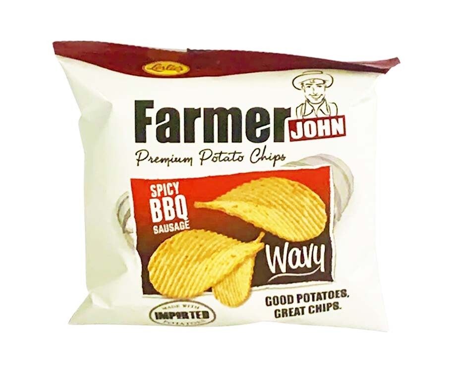 Leslie's Farmer John Premium Potato Chips Spicy BBQ Sausage Wavy 22g