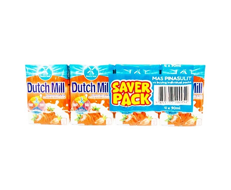 Dutch Mill Yoghurt Drink with Strawberry Juice Saver Pack (4 Packs x 90mL)