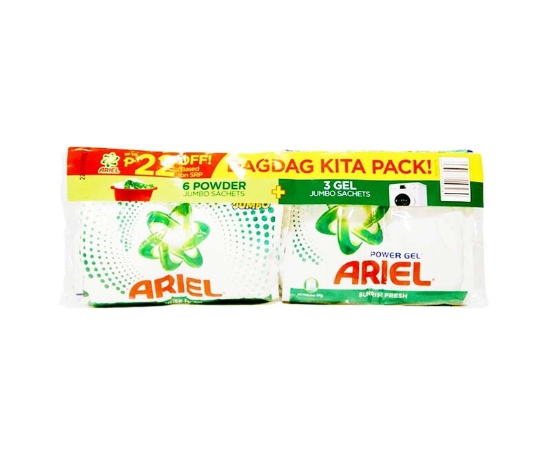 Ariel Sunrise Fresh Detergent Powder Jumbo (6 Sachets x 70g) + Ariel Power  Gel Sunrise Fresh Jumbo (3 Packs x 64g)