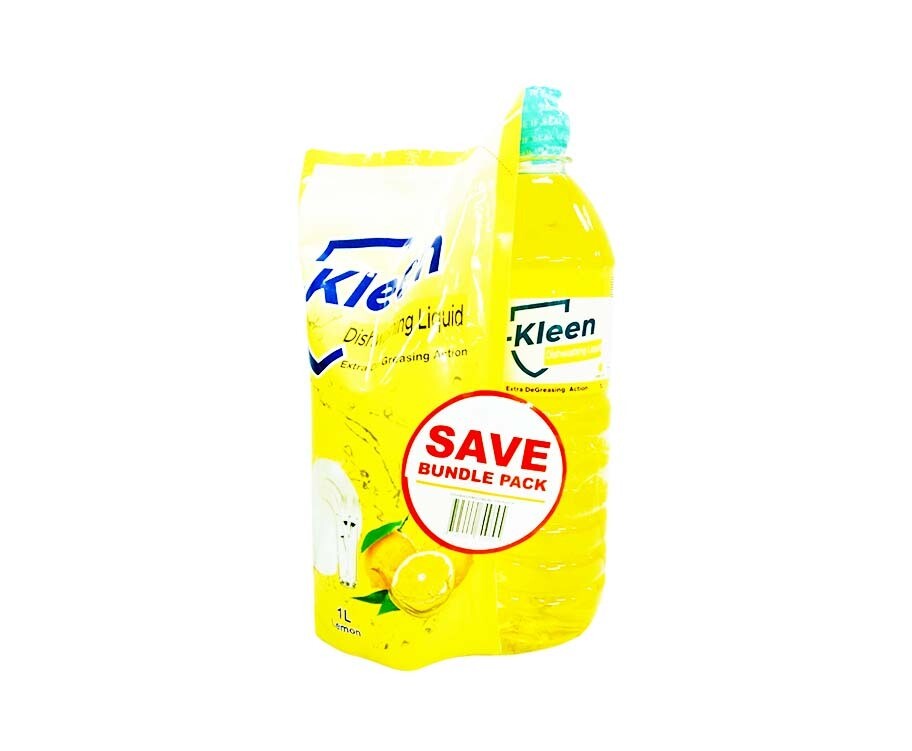 I-Kleen Dishwashing Liquid Anti-Bacterial Formula Lemon 1L + I-Kleen Dishwashing Liquid Anti-Bacterial Formula Lemon Refill Pack 1L