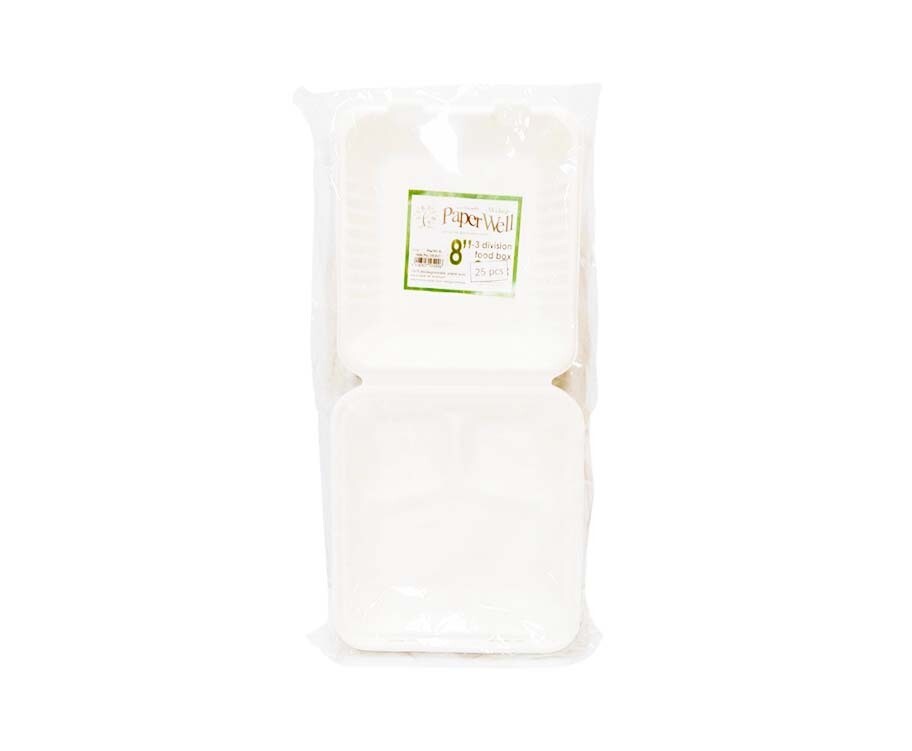 Welup Paper Well 3 Division Food Box 8" 25 Pieces