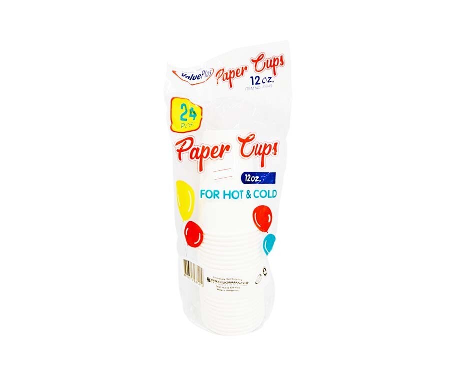 Value Plus Paper Cups Hot &amp; Cold 12oz 24 Pieces