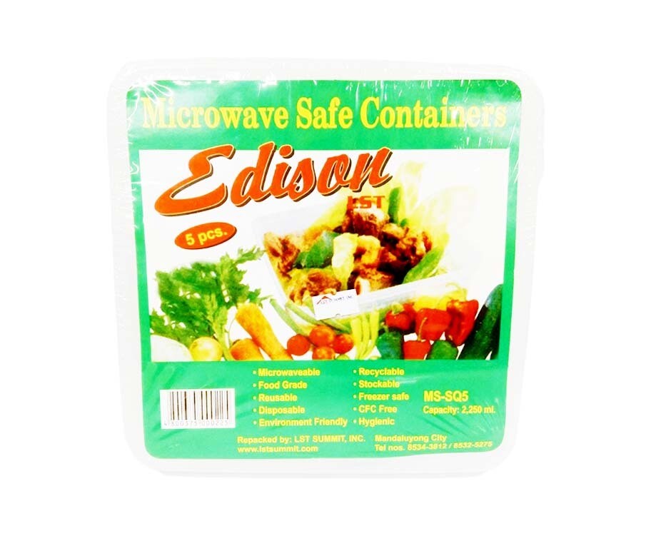 Edison Microwave Safe Containers Square 2250mL 5 Pieces