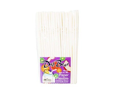 Dad Bear Paper Flexible Drinking Straw White 50 Pieces