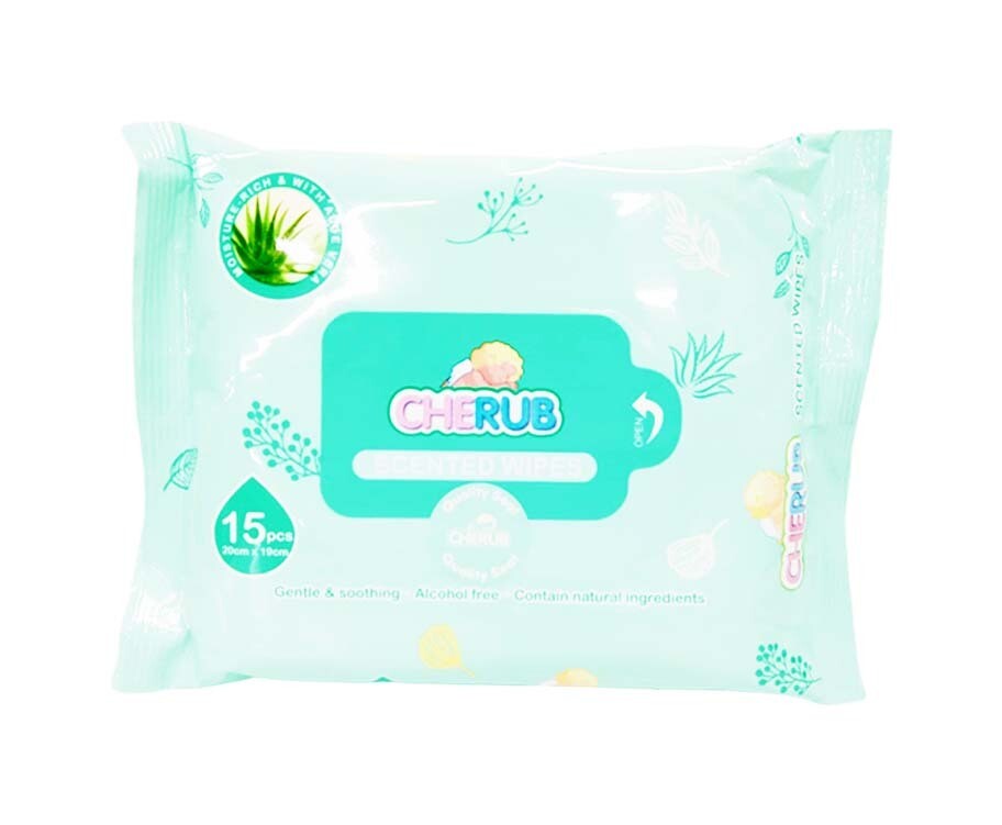 Cherub Scented Wipes Moisture-Rich with Aloe Vera 15 Pieces