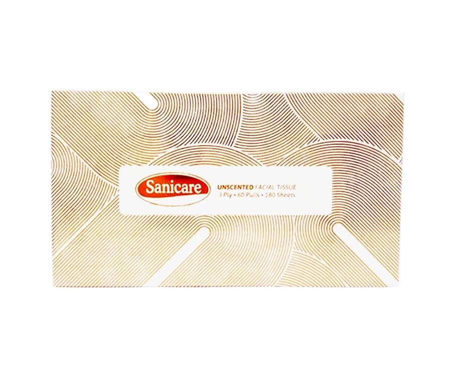 Sanicare Unscented Facial Tissue 3 Ply 60 Pulls 180 Sheets