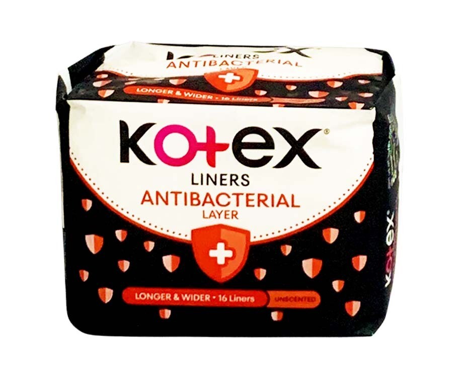 Kotex Liners Antibacterial Layer Longer & Wider Unscented 16 Liners