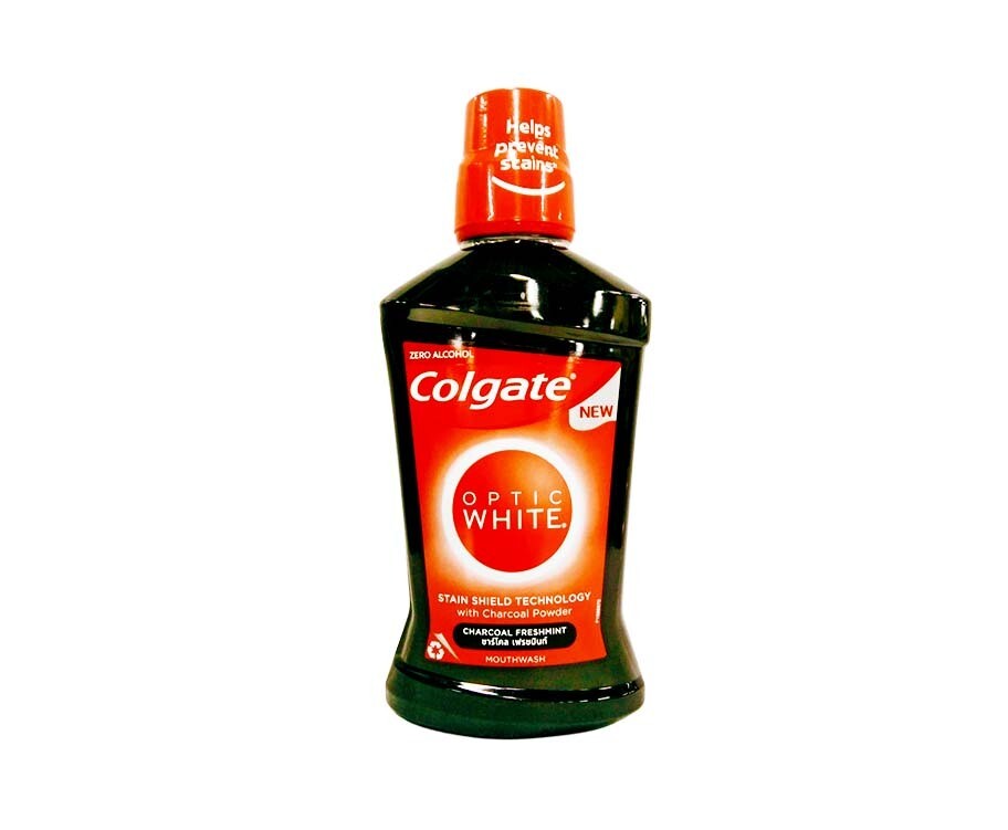 Colgate Optic White Stain Shield Technology with Charcoal Powder Charcoal Freshmint Mouthwash 500mL