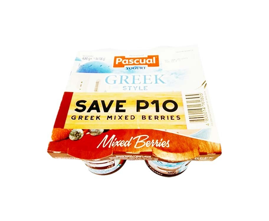 Pascual Pasteurized Yogurt Greek Style Green Mixed Berries (4 Packs x 100g) 400g