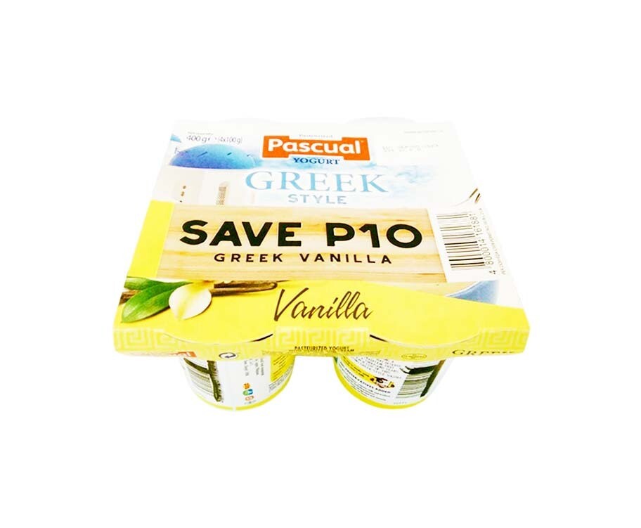 Pascual Pasteurized Yogurt Greek Style Vanilla (4 Packs x 100g) 400g