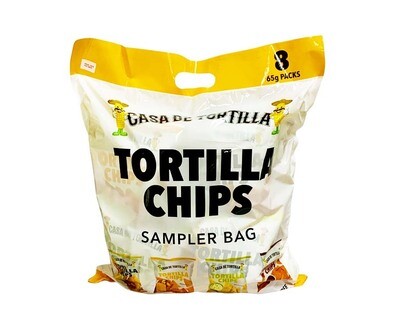 Casa de Tortilla Chips Sampler Bag (Natural, Cheese, Sour Cream & Barbecue Flavor) (8 Packs x 65g)