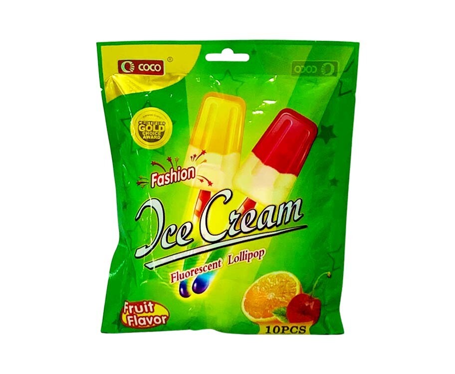 Coco Ice Cream Fluorescent Lollipop Fruit Flavor 10 Pieces