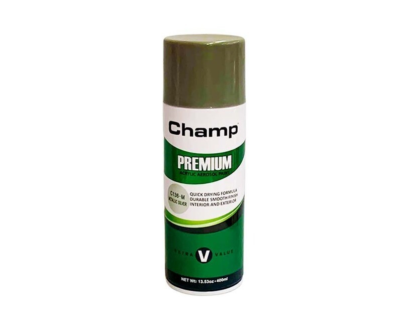 Champ Premium Acrylic Aerosol Paint C136-M Metallic Silver 400mL