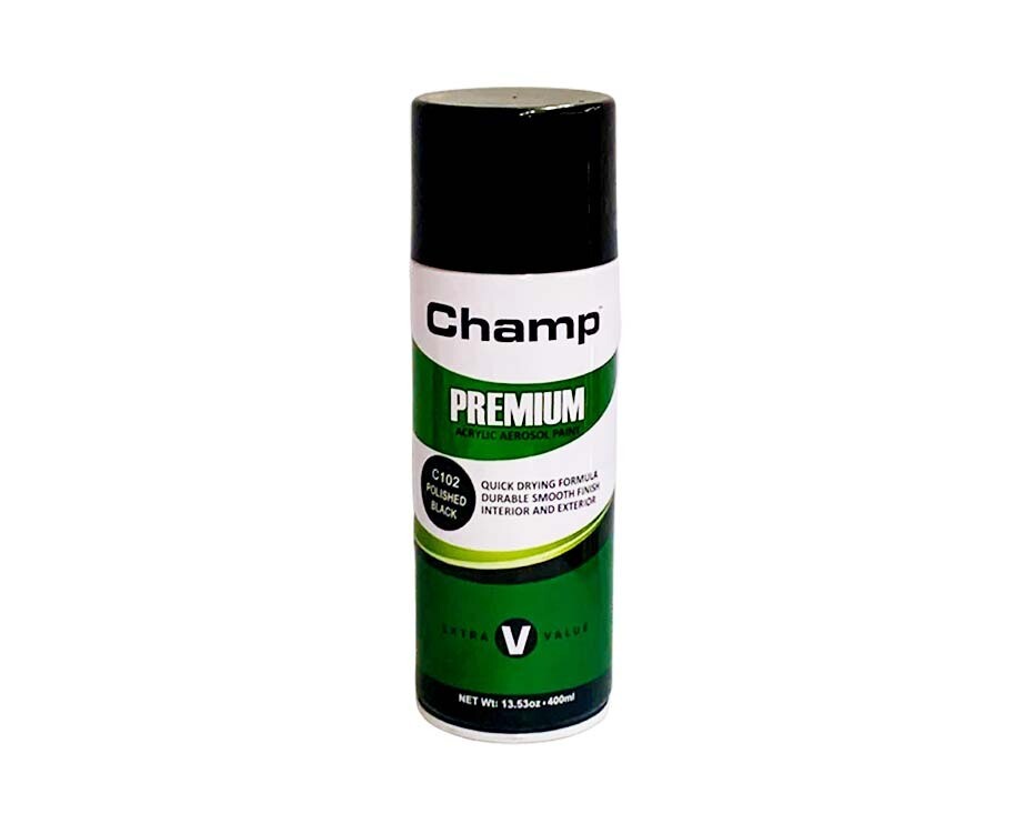 Champ Premium Acrylic Aerosol Paint C102 Polished Black 400mL