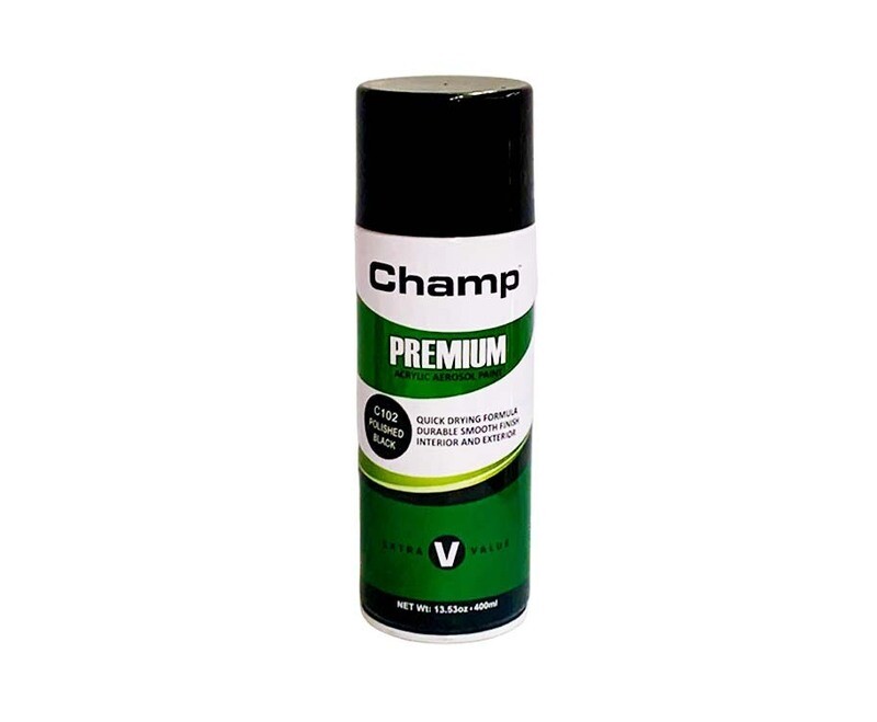 Champ Premium Acrylic Aerosol Paint C102 Polished Black 400mL