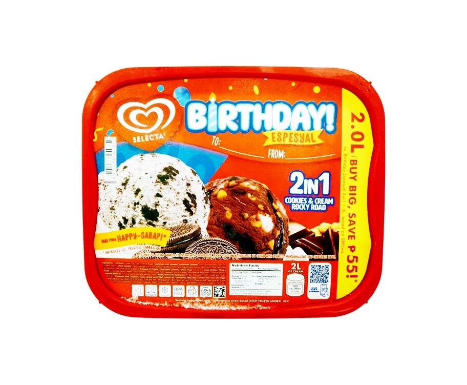 Selecta Birthday Espesyal 2-in-1 Cookies &amp; Cream + Rocky Road 2L