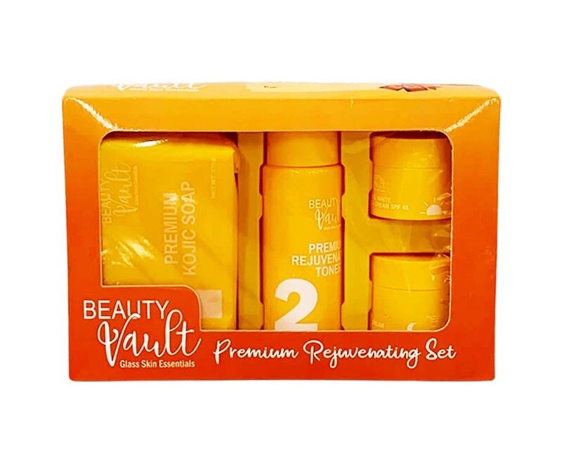 Beauty Vault Premium Rejuvenating Set (Kojic Soap, Toner, Rejuvenating Cream, Sunblock)