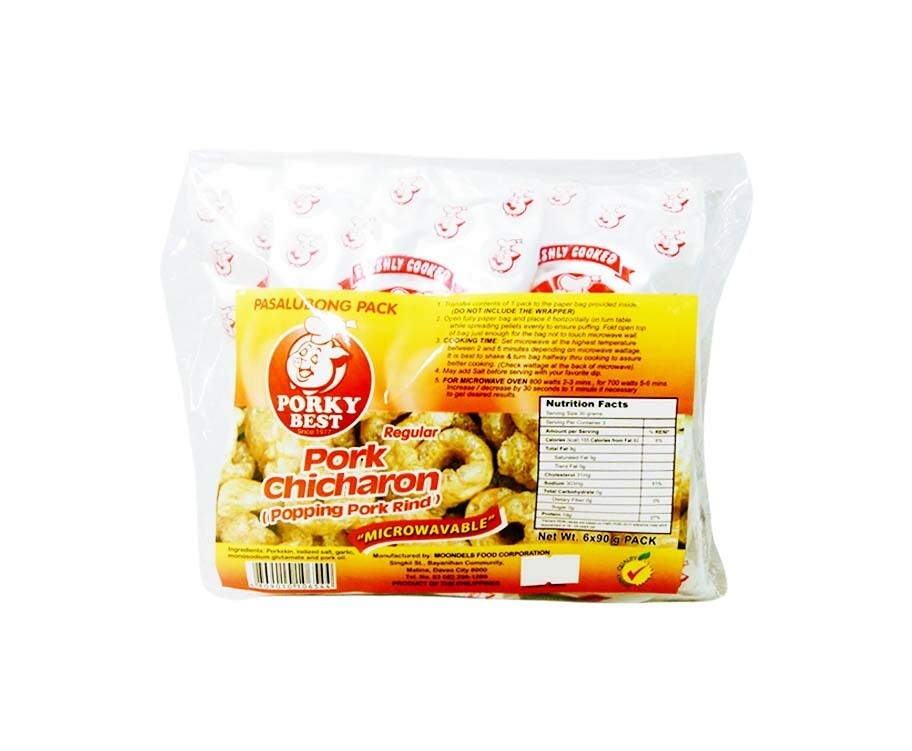 Porky Best Pork Chicharon (Popping Pork Rind) Regular Microwavable (6 Packs x 90g)