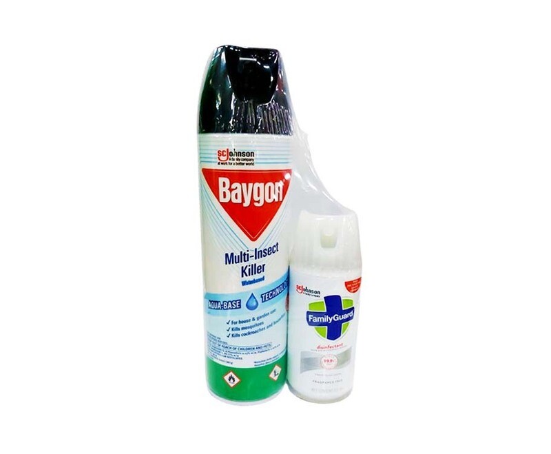 Baygon Multi-Insect Killer Aqua-Base 500mL + Free FamilyGuard Disinfectant