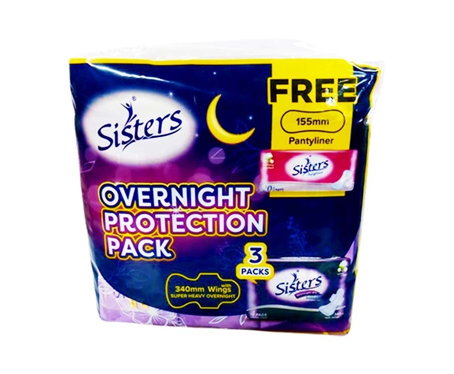 Sisters Overnight Dry Super Heavy Flow (3 Packs x 4 Pads) + Free