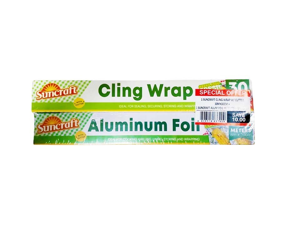 Suncraft Cling Wrap with Cutter 30m x 30cm + Suncraft Aluminum Foil with Cutter 8m x 30cm