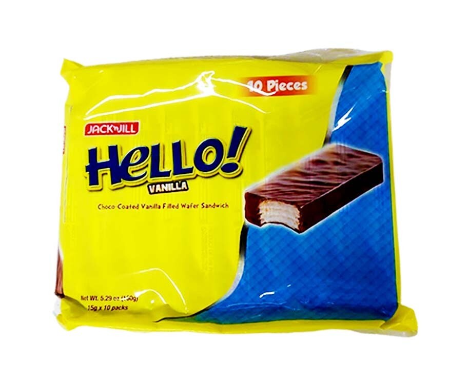 Jack 'n Jill Hello! Vanilla Choco-Coated Filled Wafer Sandwich (10 Packs x 15g) 150g
